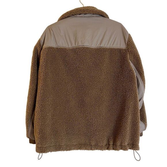 H&M Brown Sherpa Nylon Zipper Pocket Quarter Zip Pull Over Sherpa Jacket - Picture 5 of 7